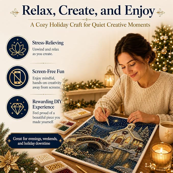 DIY Christmas Pearl Diamond Painting Kit, 5D Pearl Art Craft for Adults and Beginners, Christmas Church and Jesus Wall Decor, Holiday Gifts, 12 x 16 Inch (Church Design E)
