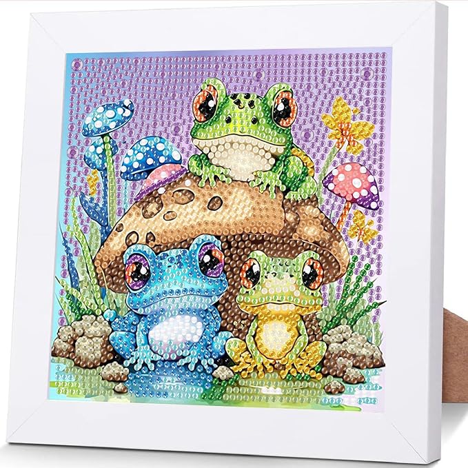 ajepon Frog Diamond Art Kits for Kids with Frame, Animal Diamond Art for Kids Ages 8-12, Frogs Diamond Painting Kits for Kid with Beautiful Package for Gift Home Wall Decor (7x7inch)