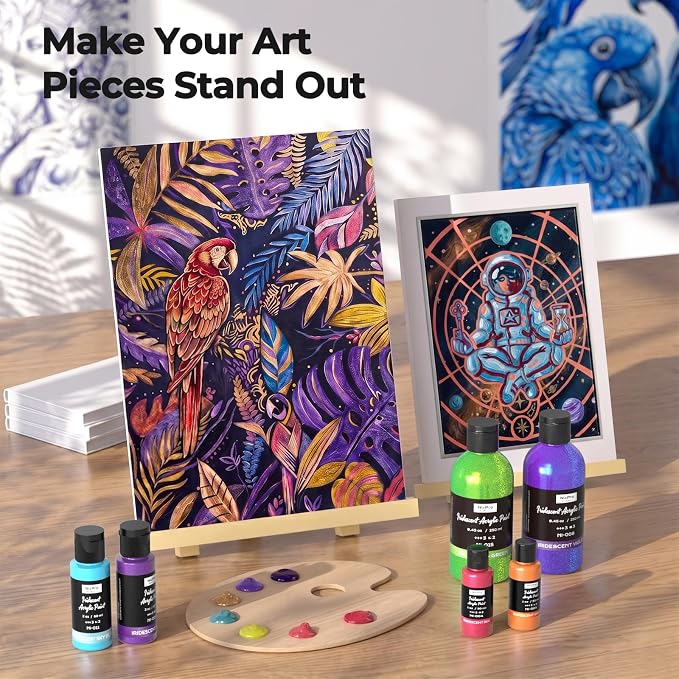 Nicpro 12 Colors Iridescent Acrylic Paint Set,1oz Chameleon Metallic Paint | Color Shifting Glitter Craft Paint, Non-Toxic DIY Art Painting Supplies,Paint Kit for Canvas Rocks Wood Glass Ceramic Fabric