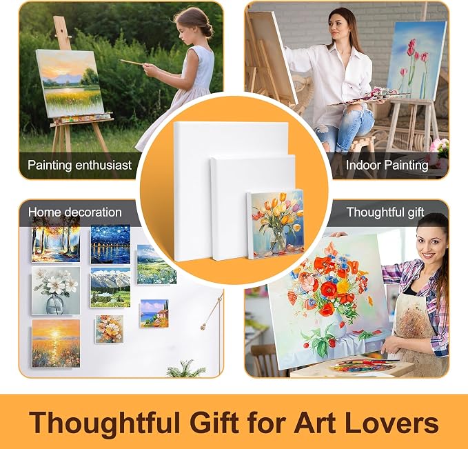 6-Piece Canvas Set for Painting – 11.8x7.9”, 7.9x5.9”, 5.9x3.9”, 7.9x7.9”, 5.9x5.9”, 3.9x3.9” Stretched Canvas Panels – White Artist Canvas Boards for Oil, Acrylic & Craft Painting (Model C)