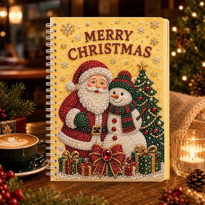 100 Pages DIY Christmas Pearl Diamond Art Painting Notebook，Style H