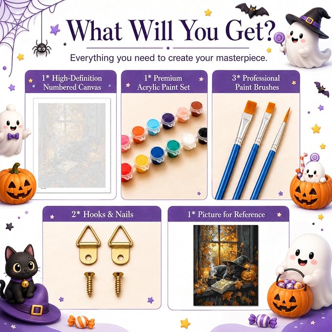 TELMOXA Fall Paint by Numbers Kit for Adults, 16x16 in | Cat Adult Paint by Number Kits, Acrylic Oil Painting, Colored Canvas, Painting Kit, DIY Craft Kits, Gifts, Home Wall Decor