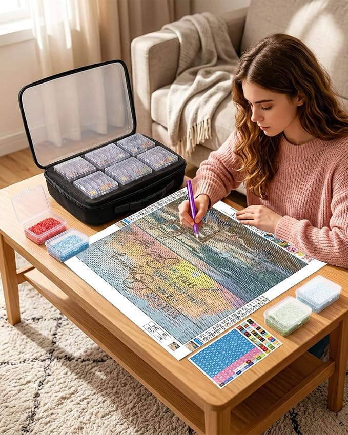 64 PCS Diamond Painting Storage Case, Bead Storage Containers with Lids & Label Stickers, Portable Diamond Art Organizer Box with Carrying Handle, Black