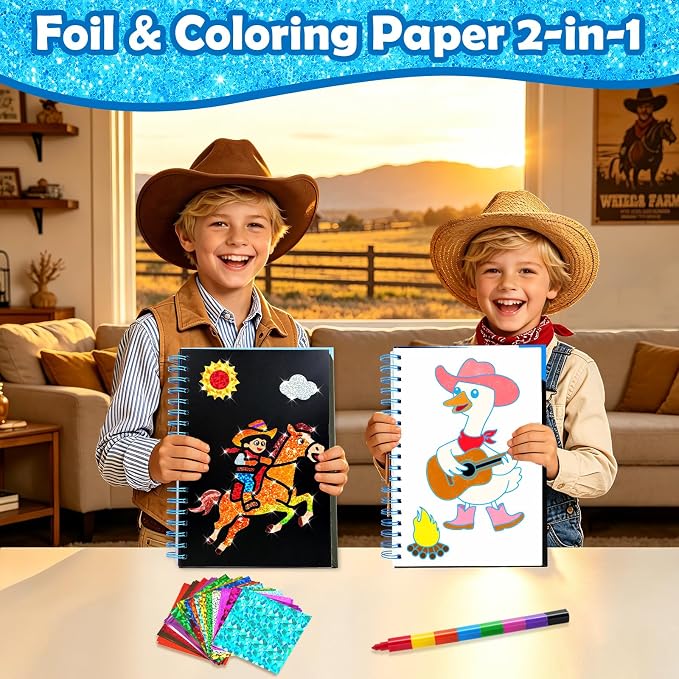 FUNNYB&G Foil Art Craft Kit for Kids, Sparkly Birthday Gift Toy for Kids | No Mess, Kids Ages 4-10 Create Sparkling Artwork, A Creative Gift for Birthdays, Holidays, Travel Activities,Screen-Free Fun