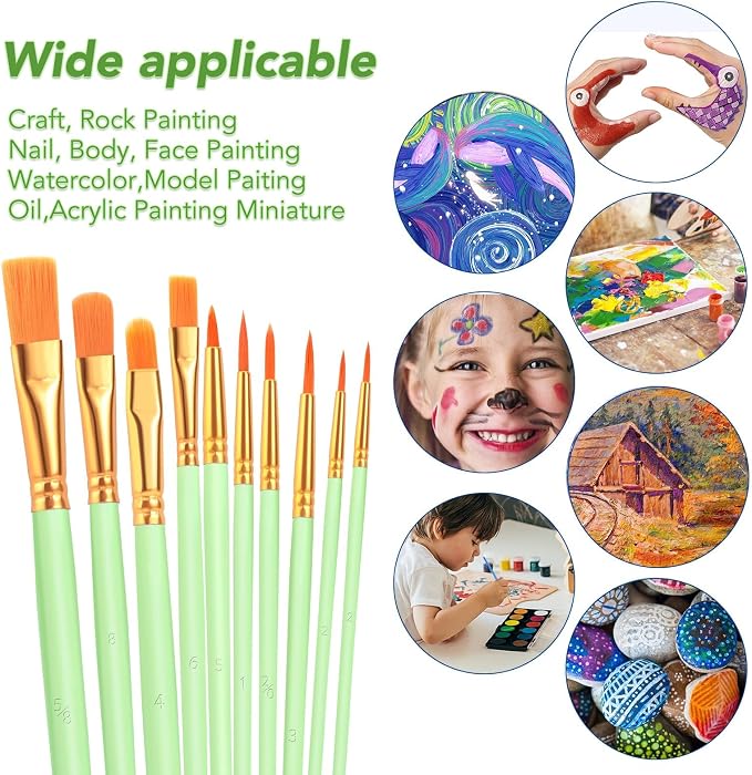 ESRICH 160PCS Paint Brushes, Paint Brush for Acrylic Painting | Artist Paintbrushes for Oil Watercolor, Body Face Rock Canvas, Small Paint Brushes for Kids, Green