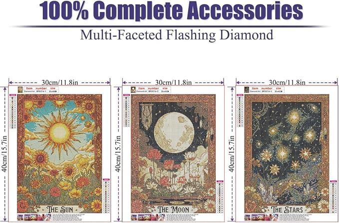 3PCS Square Drill Diamond Painting,Tarot cards Diamond Art Kits for Adults
