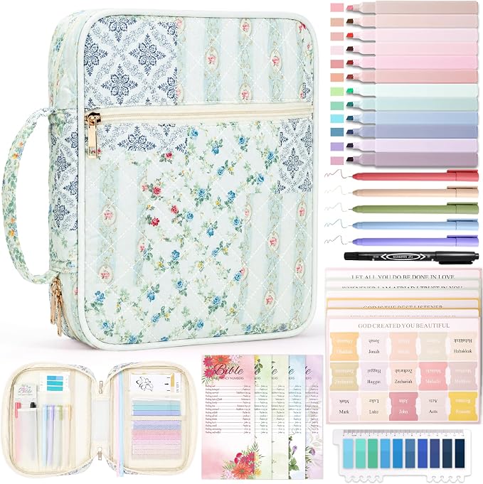 XKDOUS Bible Cover Case for Women Bible Bag Journaling Kit w/Study Supplies