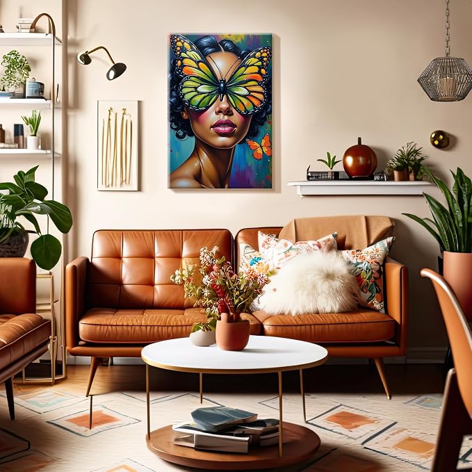 SparkGlow Butterfly Woman Framed Paint by Numbers Kit for Adults | 8×12 Inch Painting by Numbers | Include Easel | Premium Materials | Relax and Fun | Number Painting for Gifts | Home Decor