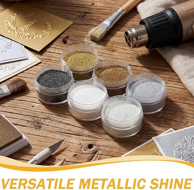 6 Pcs 0.5 Ounce Glitter Embossing Powder Set for DIY Crafts