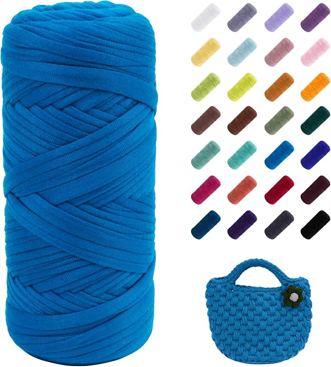 JeogYong T-Shirt Yarn, 200g/196ft Elastic Fabric Cloth Knitting T Shirt Yarn, Peacock Blue Thick Crochet Fabric Ribbon for Crocheting Bags/Baskets/Rugs, Home Decor, DIY Crafts