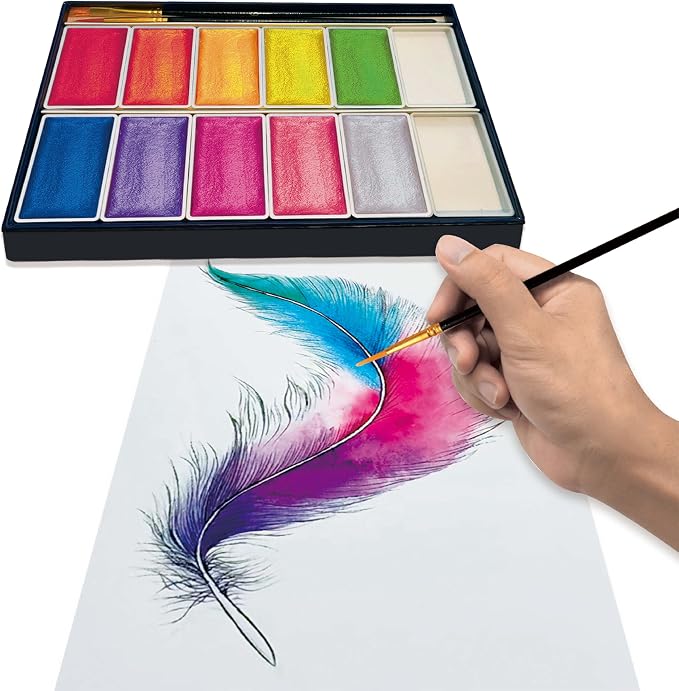 6ML Shimmer Watercolor Paint Set, 10 Colors Glitter Metallic Watercolour Painting Sets, Solid Pearl Water Color Paints for Artists, Amateur Hobbyists and Painting (10 Colours)