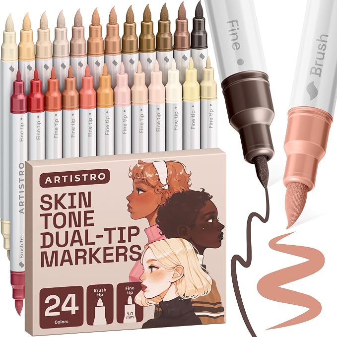 ARTISTRO 24 Skin Tones Dual-Tip Acrylic Paint Marker Pens for Drawing | For Fabric, Rock, Glass, Wood, & Molds, Arts & Crafts Gift for Adults, Teens, & Kids, Classroom Must Haves & School Supplies