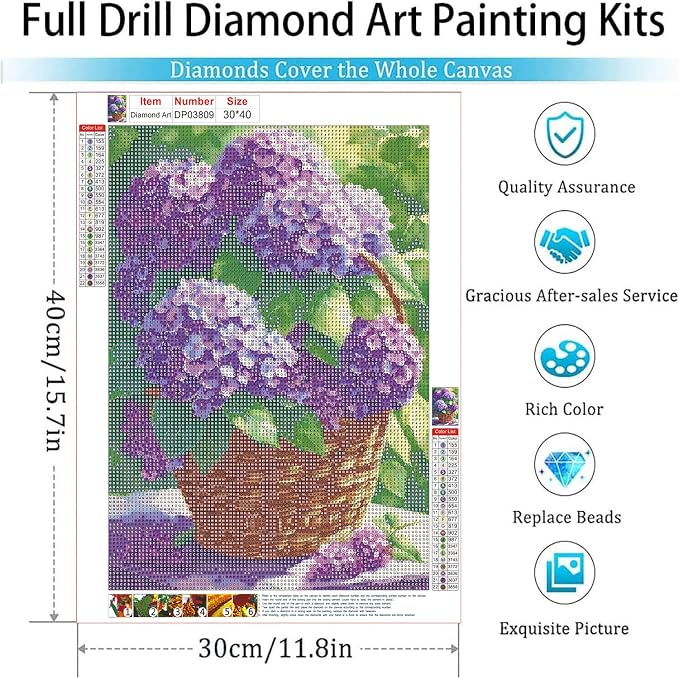 Diamond Art Kits for Adults,Hydrangea Flowers Diamond Painting Kits 12x16in