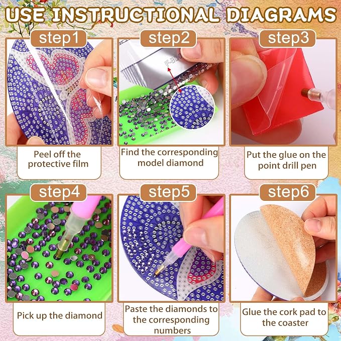 UPINS DIY Kit, Diamond Art Painting Coasters with Holder, 8 Pcs Hummingbird Butterfly Coaster Craft Supplies for Adults Kids Beginners | DIY Hummingbird Butterfly Coaster,Diamond Art Kits,for Adults Beginners DIY Diamond Art Craft Supplies
