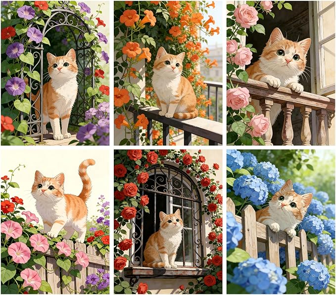 DOTSOPS 5D 6 Pcs Cat Diamond Painting Kits for Adults Diamond Art Kits | Crafts DIY Round Full Drill Painting,Gem Art for Beginner,Home Wall Decor Gift 11.8 x 15.7 Inches
