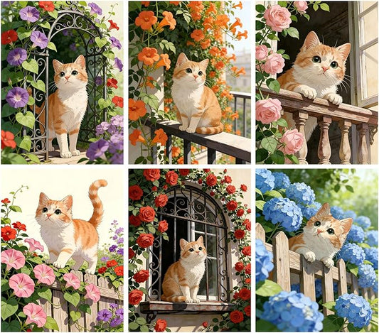 DOTSOPS 5D 6 Pcs Cat Diamond Painting Kits for Adults Diamond Art Kits | Crafts DIY Round Full Drill Painting,Gem Art for Beginner,Home Wall Decor Gift 11.8 x 15.7 Inches