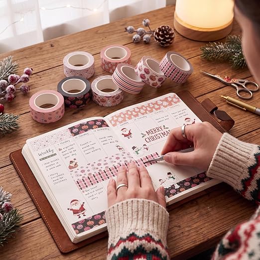 12 Rolls Floral Washi Tape Set,Pink,Halloween | Cute Ghost Pumpkin Design for Christmas Scrapbook Journal DIY Craft Supplies, 15 mm Vintage Decorative Masking Washi Tapes