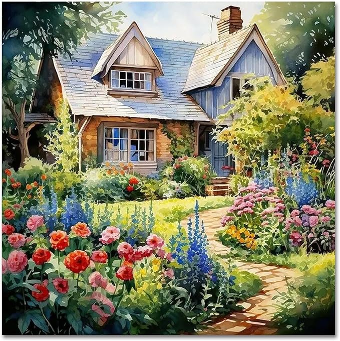 YarnWhimsy House Paint by Numbers for Adults, Paint by Number 16x16 inch | Landscape Paint by Numbers Kit for Adults, Scenery Acrylic Painting by Numbers for Gift Home Wall Decor (without Frame)
