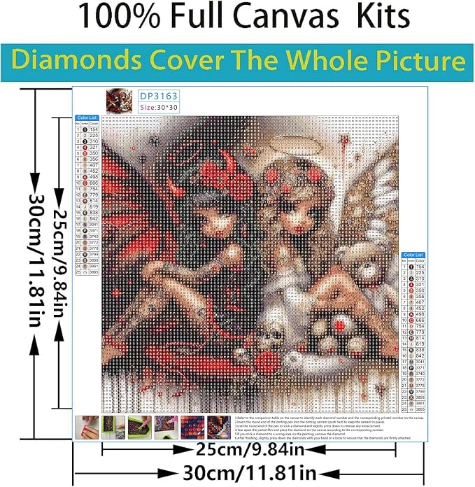 Dorwendis Angel and Devil Diamond Painting Kits for Adults,Gothic Diamond Art Kits for Beginners,Round 5D Full Drill DIY Diamond Dots Paintings Kits Gem Art and Crafts Home Wall Decor 12x12 inch