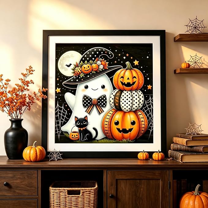 Cute Ghost Pumpkin Diamond Painting Kits for Adults, Halloween Diamond Art