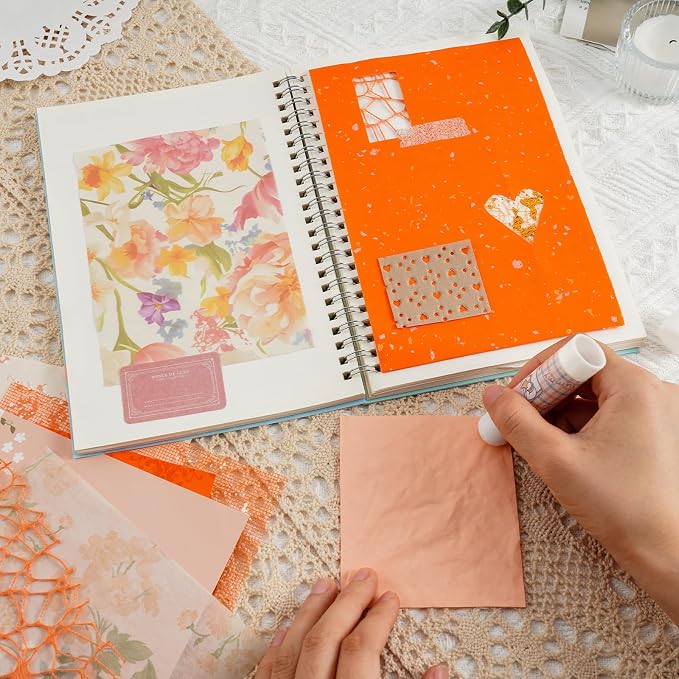 50 Sheets Orange Scrapbook Paper Textured Mesh Fabric Assorted