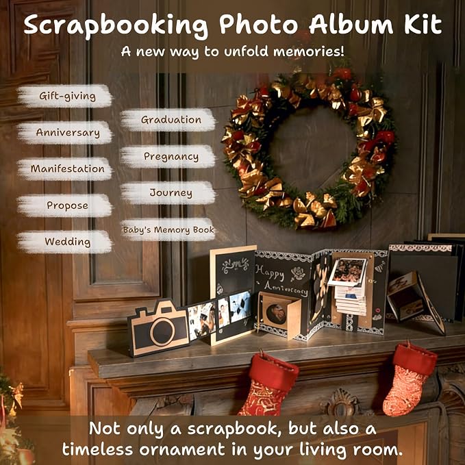 DIY Scrapbook Album Creative Scrapbooking Kit Photo Album 3D Interactive Memory Book for Wedding, Baby, Anniversary, Family Photos Adventure Book Travel Diary Photo Book Album DIY 3D Decoration Card