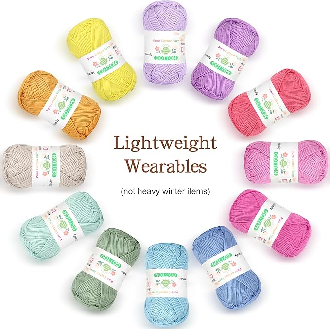 Katech Pure Cotton Yarn for Crocheting & Knitting–Baby Cotton Yarn | 24-Color of 137 Yards/1.76 oz Sport Weight CYC #2-Soft & Breathable-Ideal for Dishcloths, Baby Clothes, Potholders & Crafts