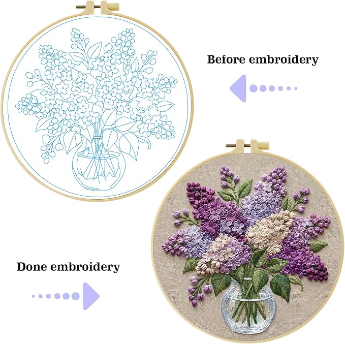 Full Range Embroidery Kit for Adult, Green Plant Pattern Embroidery Kit for Beginners Include Embroidery Cloth Hoops Threads for Craft Lover Hand Stitch with Embroidery Skill Techniques (clear glass)