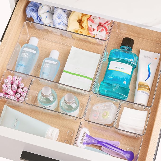 Vtopmart 44 PCS Clear Plastic Drawer Organizers Set, Vanity Organizer Trays