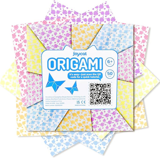 JoyCat Floral Glow in the Dark Origami Paper, 50 Sheets, 6x6 Inch | Five rose garden designs charge under light and glow in the dark for flowers, night decor, gifts and magical paper crafts.