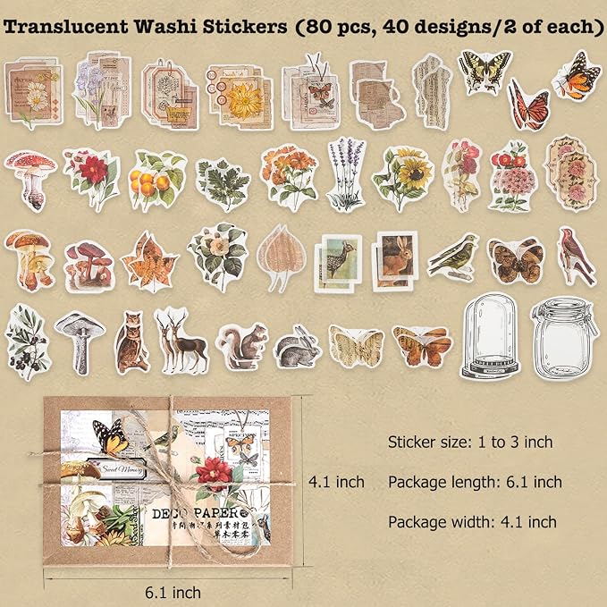 Knaid 200 Pieces Vintage Ephemera Pack Decoupage Paper Junk Journal Kit Scrapbook Planner Sticker Supplies for Art Journaling Bullet Journals Collage Craft Notebooks Album Crafter Gifts (Forest)
