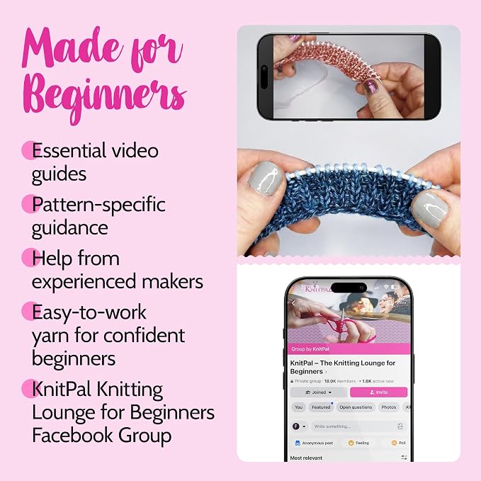 KnitPal Dishcloth Knitting Kit for Beginners (Jean Blue + Sky Blue)