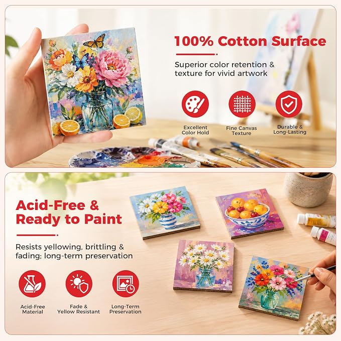 CONDA 15 Pack 4x4IN Mini Magnetic Canvas Panels, Small Canvases for Painting for Oil, Acrylic, Pouring Watercolor & Art Crafts DIY