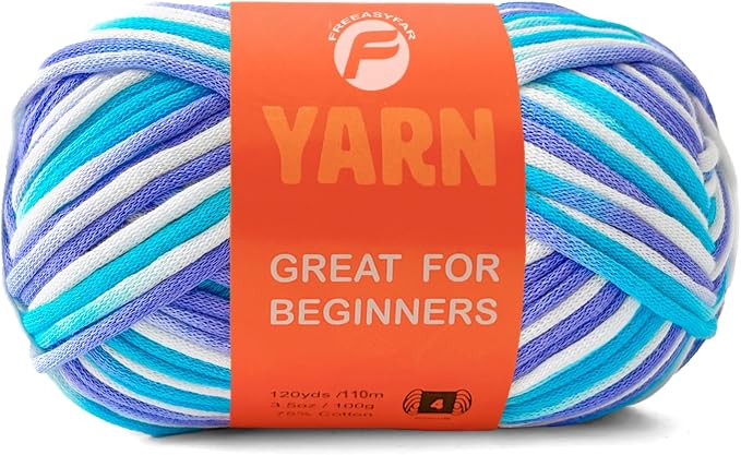 3.5Oz Beginner-Friendly Yarn for Crocheting and Knitting;Worsted-Weight Medium #4;Cotton Blend Yarn for Beginners with Easy-to-See Sitches,Great for Amigurumi DIY (Azure Wave,1 Skein)