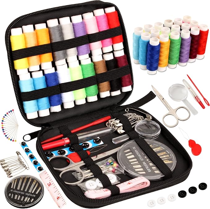 Marcoon Sewing Kit for Adults, Portable Needle & Thread Repair Kit | Basic Sewing Supplies & Accessories Set, Beginner‑Friendly for Travel Emergency Home College Dorm Essentials (Black, S)