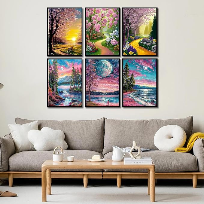 Leatrice 6 Pcs Landscape Diamond Painting Kits for Adults Diamond Art Kits