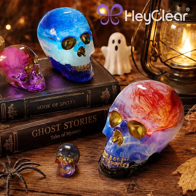 HeyClear 3D Skull Resin Molds Silicone, 4 PCS Epoxy Resin Molds for Crafts | for Halloween Decorations, Gothic Home Decor, Soap, Candle Casting