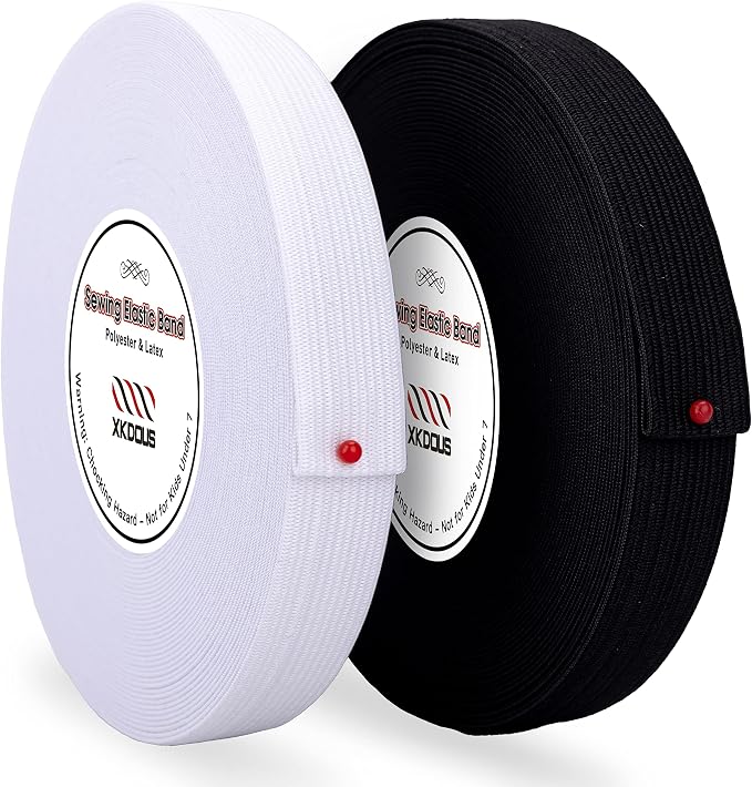 XKDOUS Elastic Band for Sewing, 0.75 Inch 32 Yards, 2 Roll,Black and White