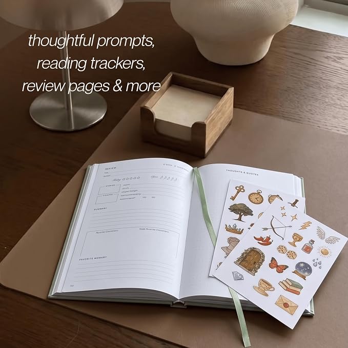 Reading Journal for Book Lovers – Book Accessories Linen Hardcover Book Journal with Slipcase, Reading Log & Review Pages (67 Books), Fantasy Aesthetic Cover, Sticker Sheets Included, Book Tracker Gift for Readers (Sage Green)