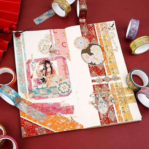 Lychii 12 Rolls Washi Tape Set, 5M/16.4Ft Long Vintage Masking Tape, 15mm