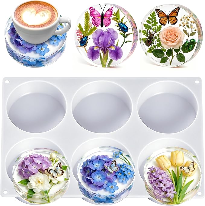 YOILES Deep Coaster Resin Molds Silicone,Epoxy Resin Molds | Round Silicone Molds for Resin Casting Craft Mold for Flower Preservation DIY Art(Round)