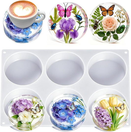 YOILES Deep Coaster Resin Molds Silicone,Epoxy Resin Molds | Round Silicone Molds for Resin Casting Craft Mold for Flower Preservation DIY Art(Round)