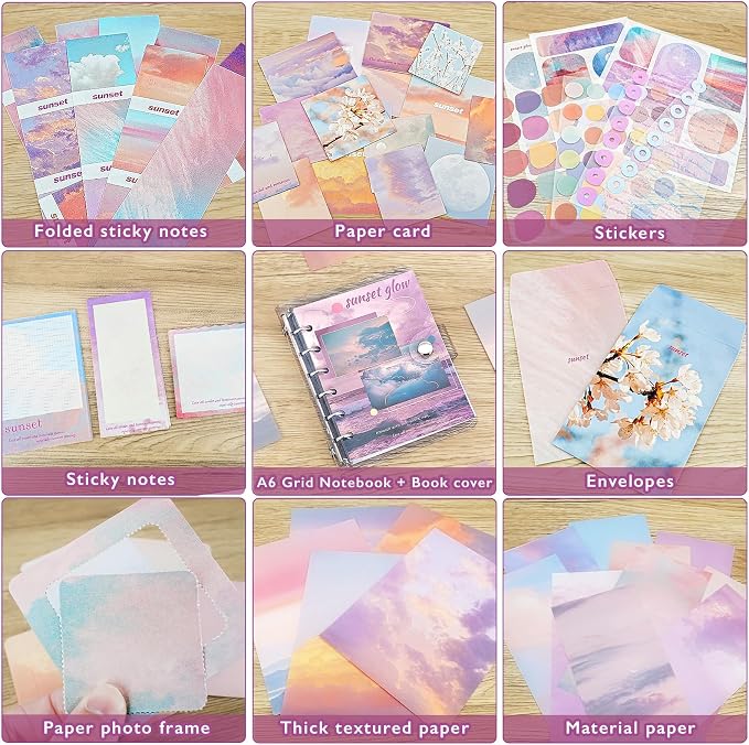 Scrapbooking Supplies Kit, A6 Grid Notebook, Vintage Junk Journaling Kit