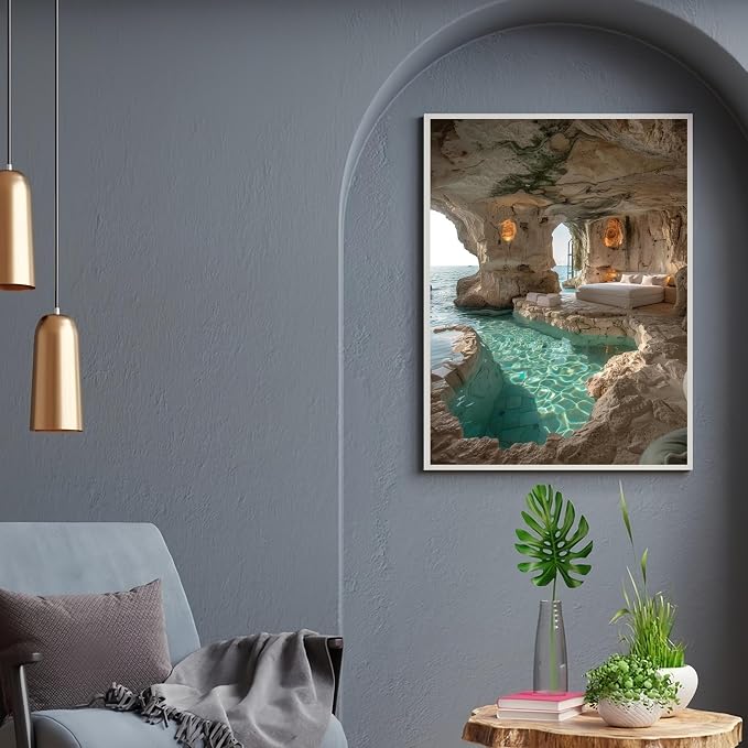 Cave Sea Room Painting by Numbers for Adults Beginner,15.7X19.7 inch | Adult Paint by Number Kits on Canvas,DIY Oil Acrylic Number Painting Kit for Home Wall Decor
