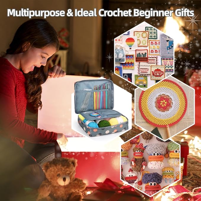 Katech Crochet Kit for Beginners-Crochet Starter Kits with Yarn w/Tutorial | Crochet Kits Includes 382 Yards Yarn Balls, Hooks, Accessories, Tutorials, Ideal Craft Gift for Kids Adults Professionals