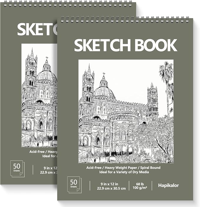 Hapikalor 9"x12" Sketch Book, 2-Pack 50 Sheets Spiral Bound Art Sketchbook | Acid Free Artist Drawing Book Paper, Art Supplies for Kids, Sketch Paper for Drawing Coloring Sketching, Green