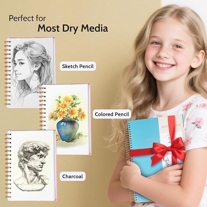 Yoment Small Sketch Book 5.5"x8.5",Mini Sketchbook,Spiral Bound,100 Sheets | Blue,68 lb/100gsm Hardcover Sketch Pad for Kids,Art Sketchbook Drawing Pad Book with Pencil,For Kids, Beginners,Artists