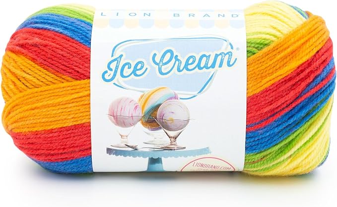 Lion Brand Yarn, Ice Cream Crochet Yarn, Hokey Pokey, Multicolor, 1 Pack