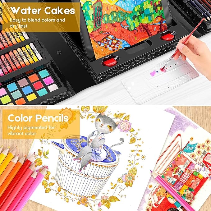 iBayam Art Supplies for Adult, Art Set Case, Trifold Easel, Scratch Paper