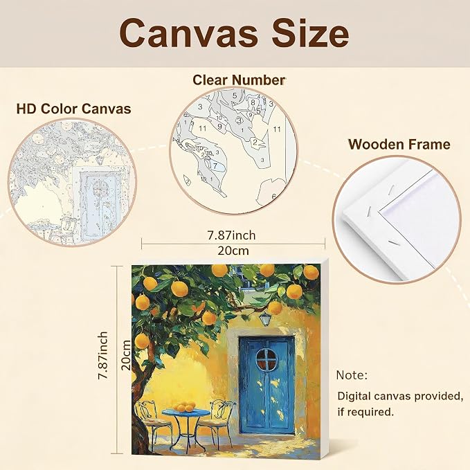Gemozaic Lemon Tree Paint by Numbers Kit for Adults with Frame and Easel | Lemon Framed Adults' Paint by Number Kits, Oil Acrylic Painting for Home, Office, Wall Decor, 8 x 8 Inch